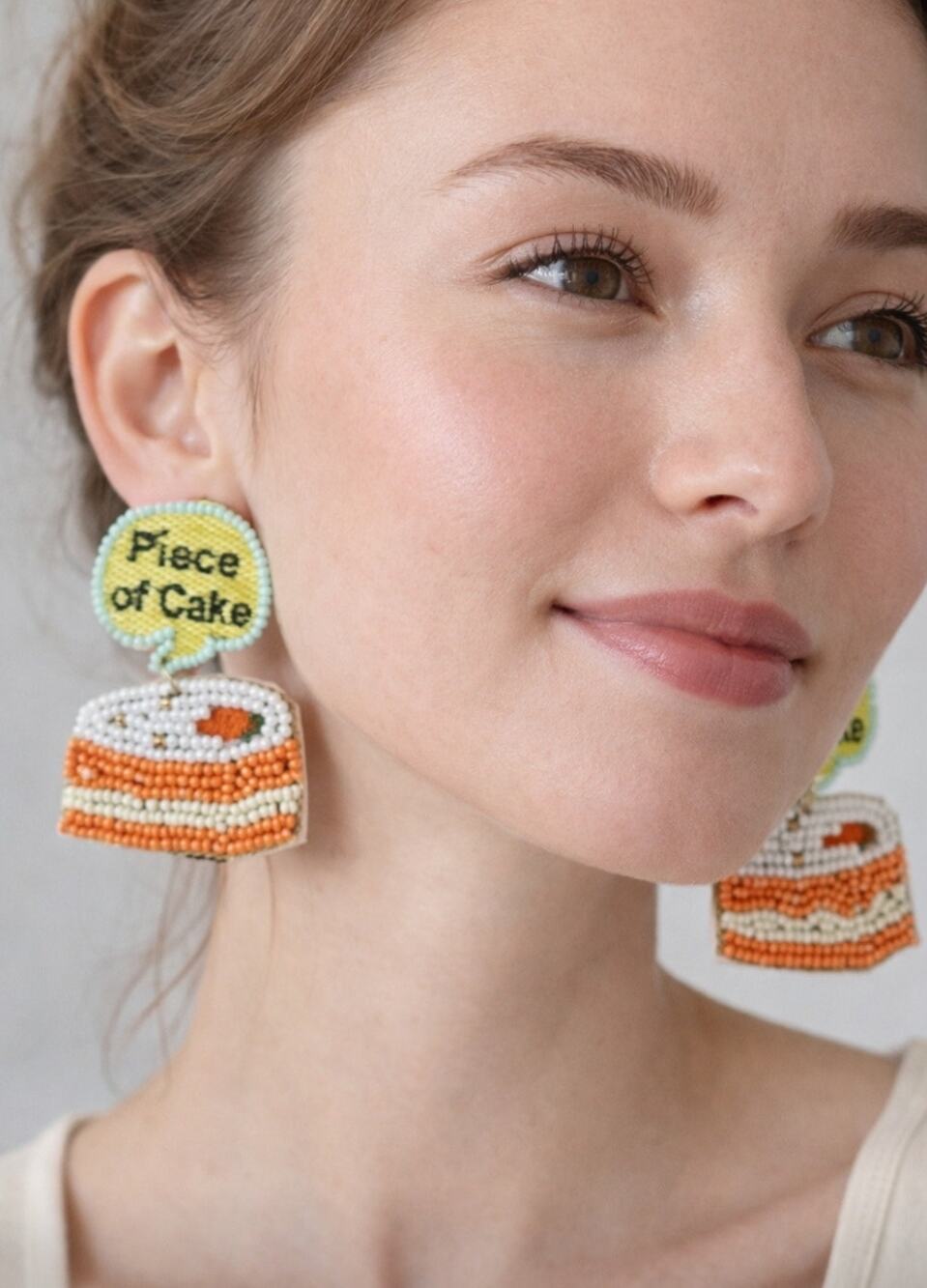 Kay Lee Carrot Piece Of Cake Beaded Earrings New